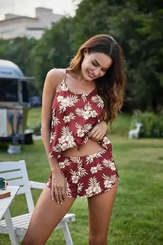 Silk Pajamas Set for Women Satin Backless Lingerie Pjs Cami Top and Shorts Nightwear - Love Salve